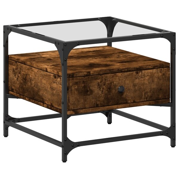 vidaXL Table basse avec dessus en verre chêne fumé 50x50x45 cm acier