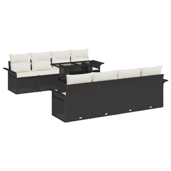 Ensemble de canapé de jardin vidaXL 9 pièces avec coussins en poly rotin noir