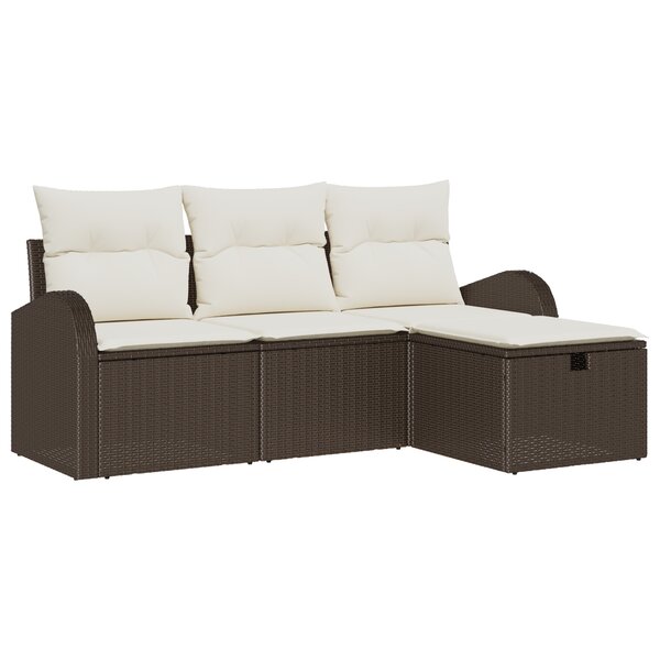 vidaXL Set de Canapés de Jardin 4 Pièces avec Coussins Marron Poly Rattan