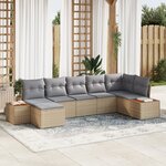 vidaXL Ensemble de Canapé de Jardin 7 Pièces avec Coussins Beige Poly Rattan Acacia