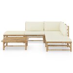 Salon de jardin meuble d'extérieur ensemble de mobilier 6 pièces avec coussins blanc crème bambou 02_0016635