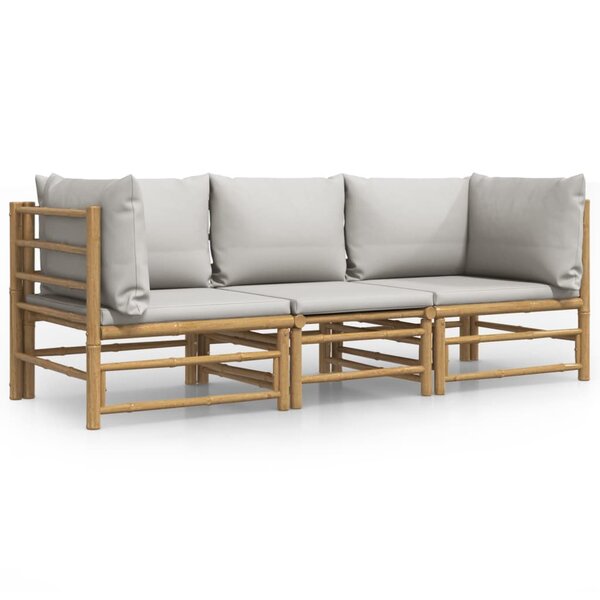 vidaXL Salon de jardin 3 Pièces avec coussins gris clair bambou