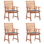 vidaXL Chaises à manger d'extérieur lot de 4 et coussins Acacia massif