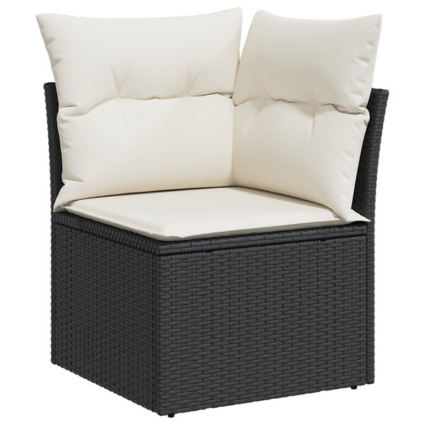 Ensemble de canapé de jardin 9 pièces avec coussins noir en poly rotin et acacia