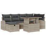 Ensemble de Canapé de Jardin 7 Pièces Avec Coussins Gris Clair Rattan Poly