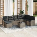 Ensemble de canapé de jardin à 9 pièces avec coussins en poly rattan gris