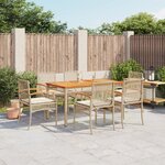 vidaXL Ensemble à manger de jardin et coussins 7 Pièces beige poly rotin