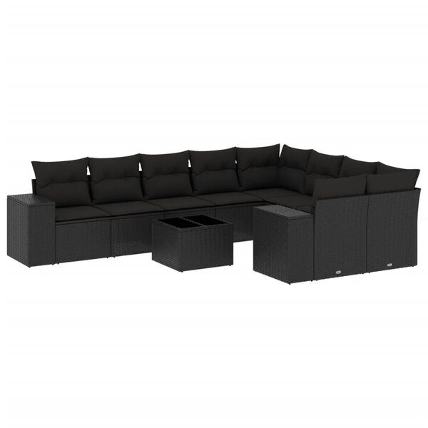 vidaXL Salon de jardin 10 Pièces avec coussins noir résine tressée