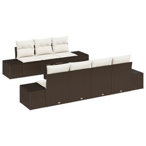 vidaXL Ensemble de canapé de jardin 8 pièces avec coussins marron en poly rattan