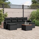 vidaXL Salon de jardin 7 Pièces avec coussins noir résine tressée