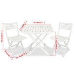 Ensemble de bistro jardin meuble extérieur terrasse pliable 3 pièces plastique blanc 02_0013545