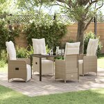 vidaXL Set de jardin 5 pièces avec coussins Beige Poly Rotin