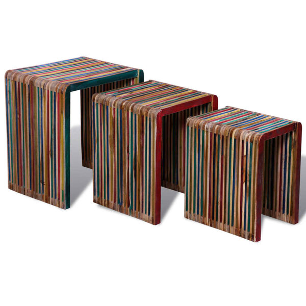 vidaXL Table gigogne 3 Pièces Teck recyclé coloré