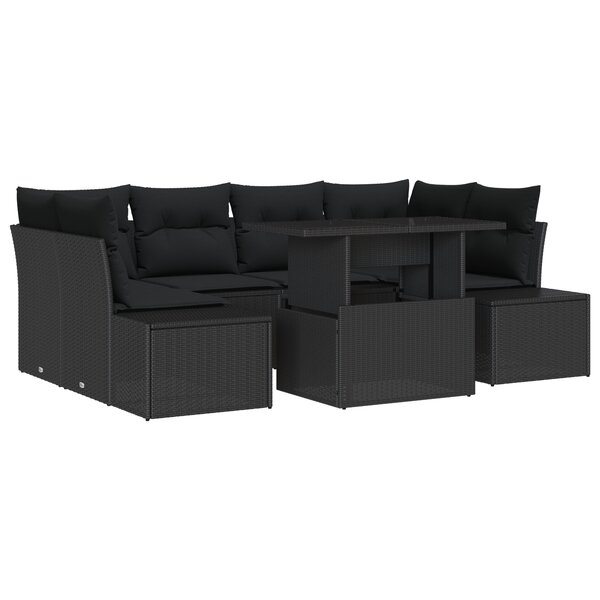 vidaXL Ensemble de Canapés de Jardin 7 pièces avec Coussins Noir Poly Rattan