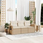 vidaXL Salon de jardin avec coussins 3 Pièces beige résine tressée