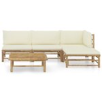 vidaXL Salon de jardin 5 Pièces avec coussins blanc crème bambou