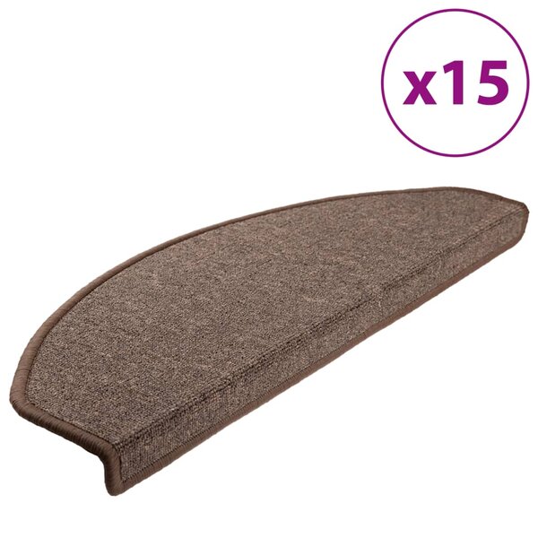vidaXL Tapis d'escalier 15 Pièces Marron café 65 x 24 x 4 cm