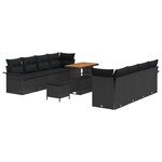 Ensemble de Canapés de Jardin 11 Pièces avec Coussins Poly Rattan Noir Acacia
