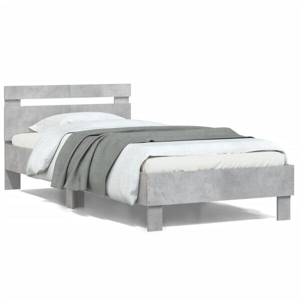vidaXL Cadre de lit sans matelas avec tête de lit gris béton 100x200cm