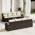 Canapé de jardin 9 pièces avec coussins marron en poly rotin