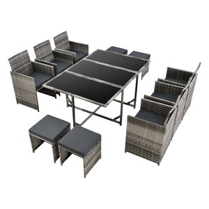 Salon de jardin acier polyrotin gris chiné coussins gris foncé 03_0008236