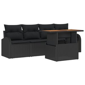 vidaXL Ensemble de 5 Pièces de Canapé de Jardin avec Coussins Noir Poly Rattan