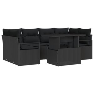 Ensemble de Canapé de Jardin 7 Pièces avec Coussins Rattan Poly Noir