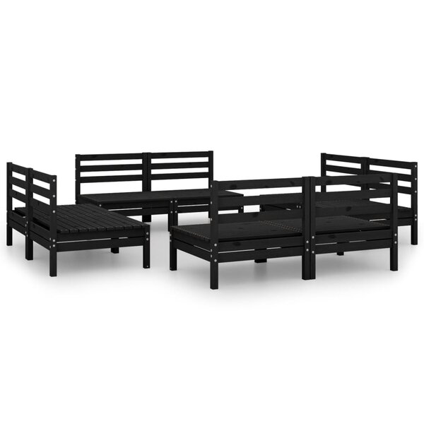 Salon de jardin meuble d'extérieur ensemble de mobilier 8 pièces noir bois de pin massif 02_0017869