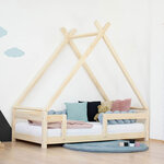 Lit Tipi enfant avec barrière bois massif blanc 90 x 190 cm