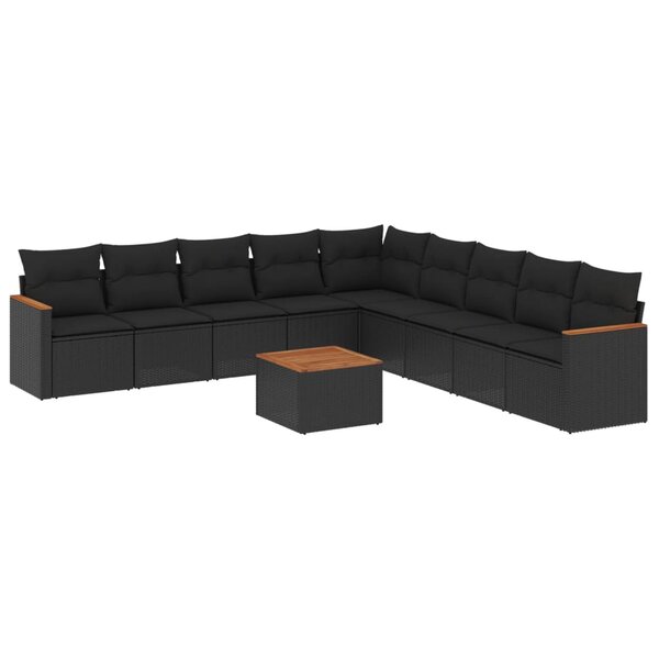 vidaXL Salon de jardin 10 Pièces avec coussins noir résine tressée