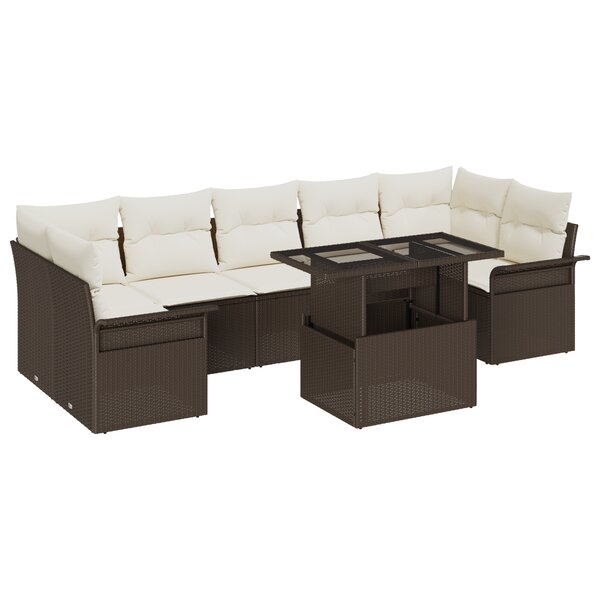 vidaXL Ensemble de canapés de jardin 8 pièces avec coussins marron poly rattan