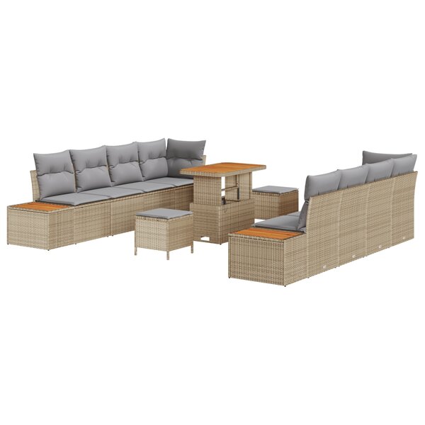 vidaXL Ensemble de Canapé de Jardin de 11 Pièces avec Coussins Beige en Rotin Synthétique Acacia