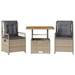 vidaXL Ensemble à manger de jardin et coussins 3 Pièces Beige poly rotin