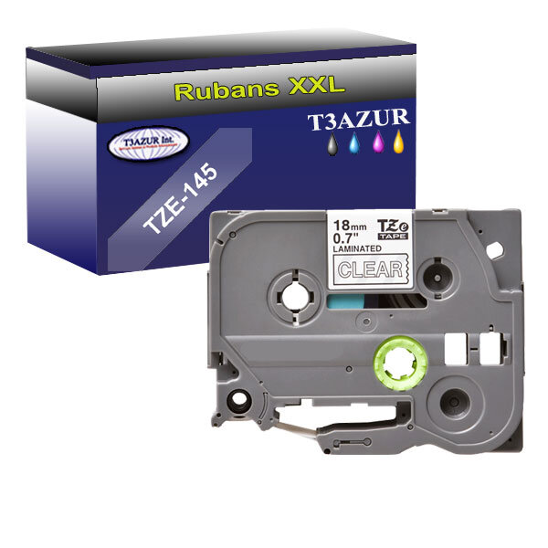Ruban d'étiquettes laminées générique Brother Tze-145 pour étiqueteuses P-touch - Texte blanc sur fond transparent - T3AZUR