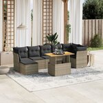 vidaXL Salon de jardin 8 Pièces avec coussins gris résine tressée