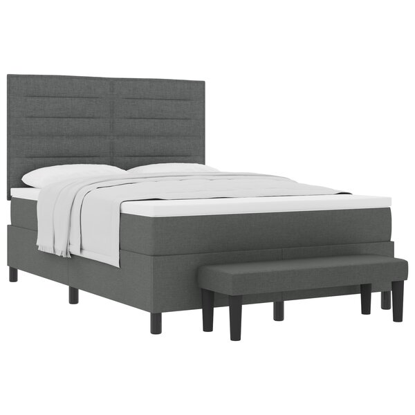 vidaXL Lit à ressort avec matelas et banc gris foncé 160x200 cm Tissu
