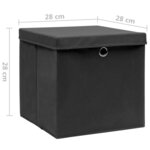 vidaXL Boîtes de rangement avec couvercles 4 Pièces 28x28x28 cm Noir