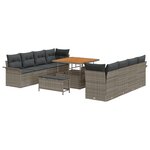 vidaXL Ensemble de canapé de jardin 11 pièces avec coussins en gris poly rotin acacia