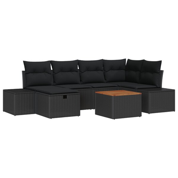 vidaXL Ensemble de canapé de jardin 7 pièces avec coussins en poly rotin noir