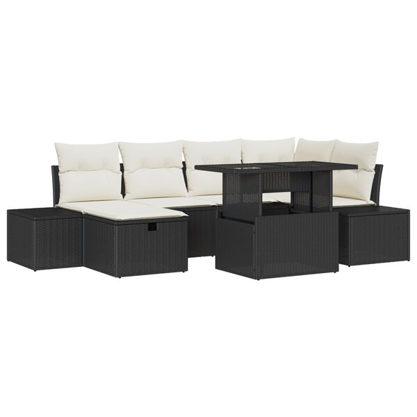 vidaXL Ensemble de canapés de jardin 7 pièces avec coussins en rotin poly noir