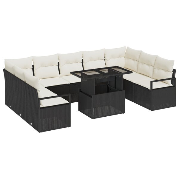 Canapé de jardin 10 pièces vidaXL avec coussins en poly rattan noir