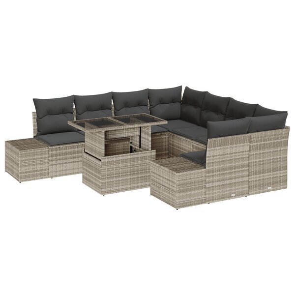 vidaXL Ensemble de canapés de jardin 9 pièces avec coussins gris clair en poly rotin