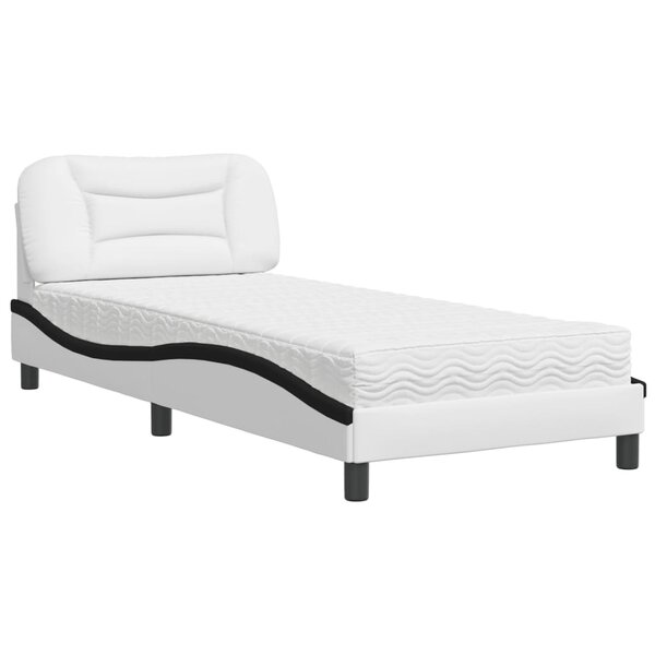 vidaXL Lit avec matelas blanc et noir 90x190 cm similicuir