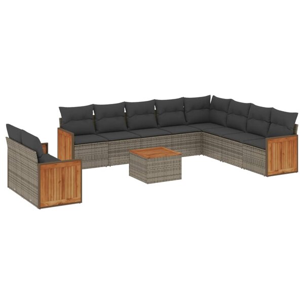 vidaXL Salon de jardin 11 Pièces avec coussins gris résine tressée