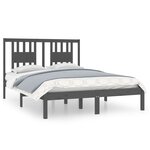 vidaXL Cadre de lit Gris Bois massif 135x190 cm Double