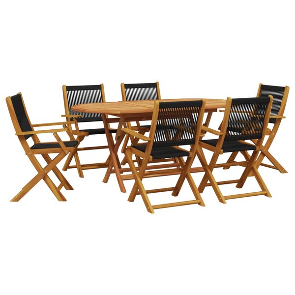 vidaXL Ensemble à manger de jardin 7Pièces noir polypropylène bois massif