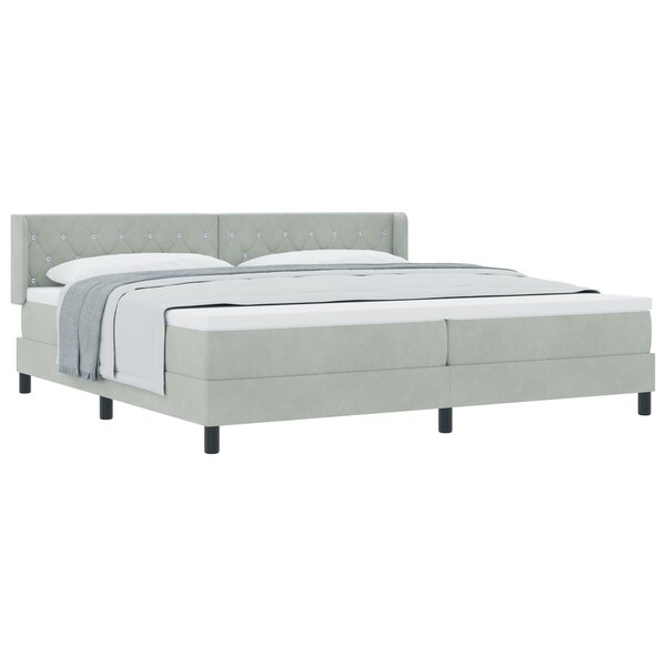 Lit à ressort Box avec matelas Gris clair 200x200 cm Velours