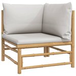 vidaXL Canapé d'angle de jardin avec coussins gris clair bambou