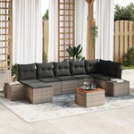 vidaXL Ensemble de Canapés Jardin 8 pièces avec Coussins Gris Rattan Poly Acacia