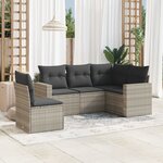 vidaXL Salon de jardin 5 Pièces avec coussins gris clair résine tressée